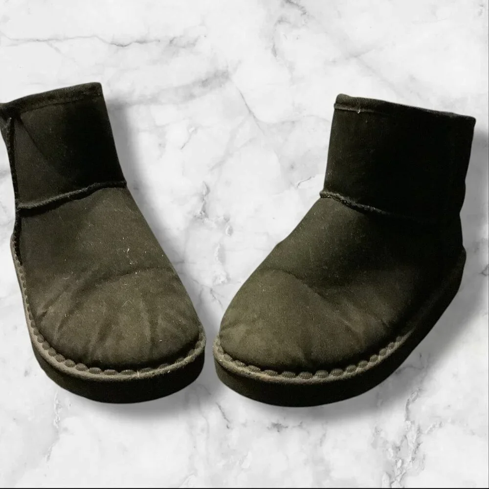 Fashion‎ Girls Black Fur Lined Winter Ankle Boots Slip On Size 35